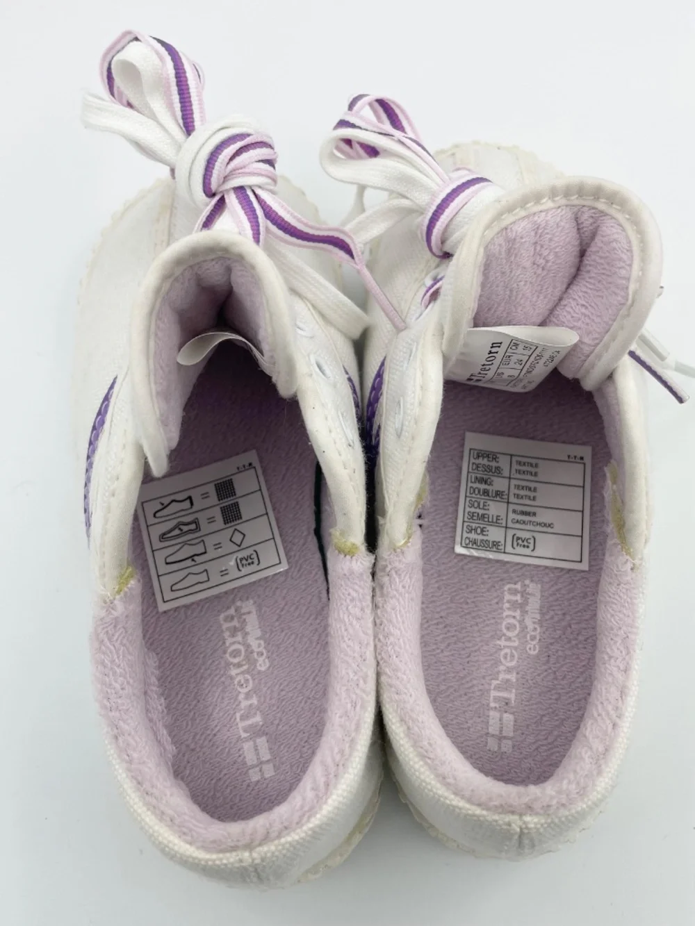 Tretorn girls white/purple canvas sneakers Size 8